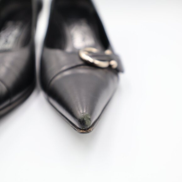 Salvatore Ferragamo Black Leather Kitten Heel Pumps Womens Size 6.5 Pointed Toe - Picture 5 of 16